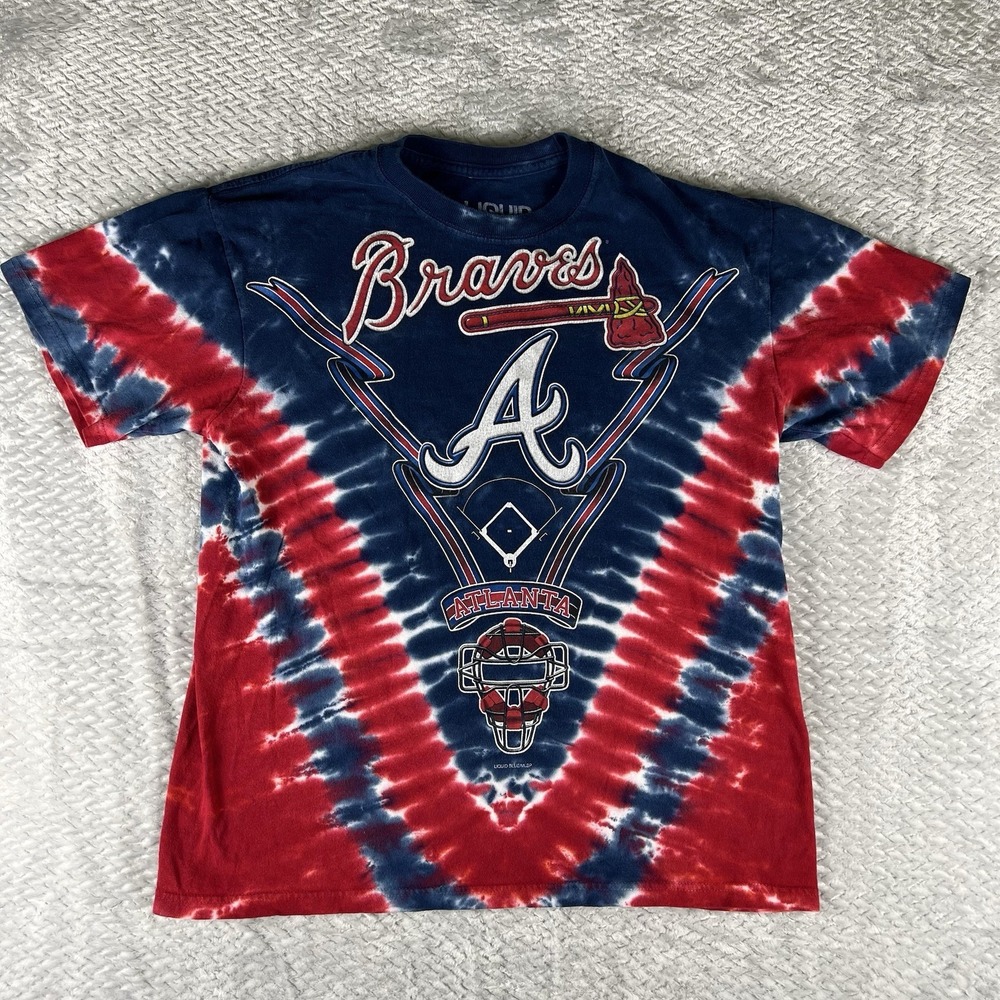 Atlanta Braves Liquid Blue Tie Dye Shirt MLB Double Sided Graphic Mens M